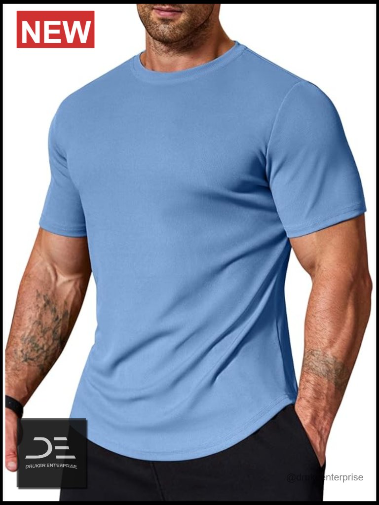 Mens Muscle T Shirt Short Sleeve Slim Fit Gym Workout Athletic Crewneck Quick